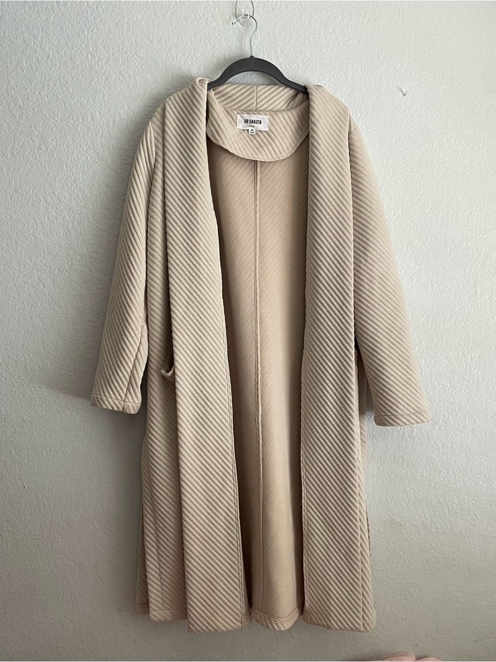 BB Dakota Beige Quilted Open Cardigan Sweater Coat